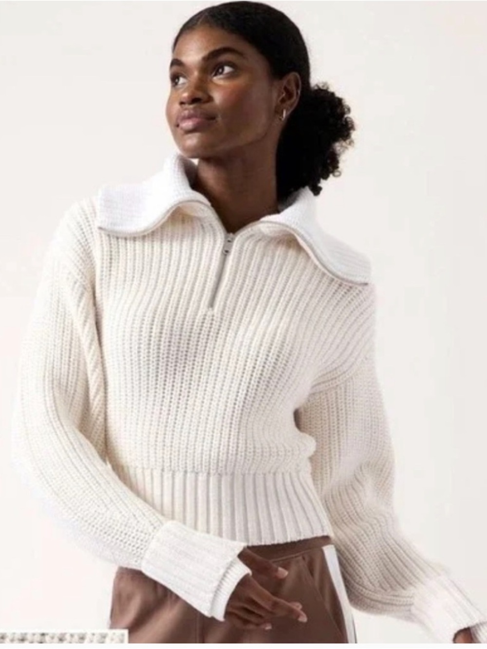 Athleta Magnolia White Alder Sweater High Collar Heavy Knit Thick Chunky